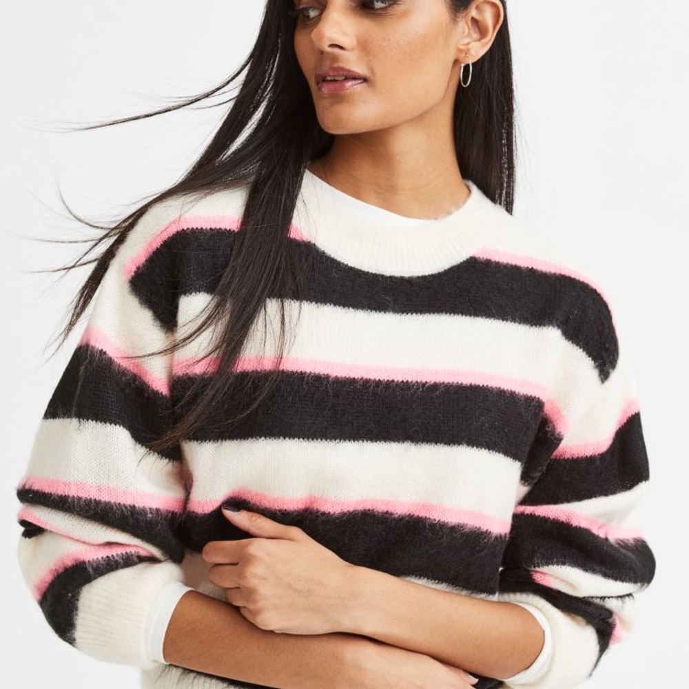 Black Pink Cream Stripe Knit Sweater - Picture 6 of 8